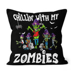 Halloween Pillow BChillin' With My Zombies Halloween Pumpkin Zombie Halloween Throw Pillows Canvas Throw Pillow - Scotstee Shop