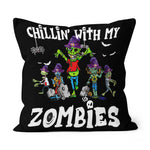 Halloween Pillow BChillin' With My Zombies Halloween Pumpkin Zombie Halloween Throw Pillows Canvas Throw Pillow - Scotstee Shop