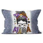 Halloween Pillow Boojie Mama Halloween Monster Messy Bun Skull Mom Bleached Halloween Throw Pillows Halloween Canvas Throw Pillow - Scotstee Shop