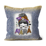 Halloween Pillow Boojie Mama Halloween Monster Messy Bun Skull Mom Bleached Halloween Throw Pillows Halloween Canvas Throw Pillow - Scotstee Shop