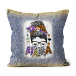 Halloween Pillow Boojie Mama Halloween Monster Messy Bun Skull Mom Bleached Halloween Throw Pillows Halloween Canvas Throw Pillow - Scotstee Shop