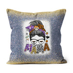 Halloween Pillow Boojie Mama Halloween Monster Messy Bun Skull Mom Bleached Halloween Throw Pillows Halloween Canvas Throw Pillow - Scotstee Shop