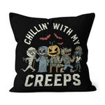Halloween Pillow Chillin With My Creeps Funny Halloween Monsters Halloween Throw Pillows Canvas Throw Pillow - Scotstee Shop
