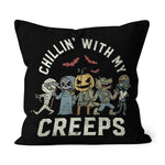 Halloween Pillow Chillin With My Creeps Funny Halloween Monsters Halloween Throw Pillows Canvas Throw Pillow - Scotstee Shop