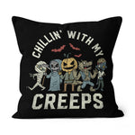 Halloween Pillow Chillin With My Creeps Funny Halloween Monsters Halloween Throw Pillows Canvas Throw Pillow - Scotstee Shop