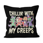 Halloween Pillow Chillin' With My Creeps Zombie Unicorn, Rex, A Dog Halloween Costume Halloween Throw Pillows Canvas Throw Pillow - Scotstee Shop