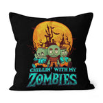 Halloween Pillow Chillin With My Zombies Cute Zombies Halloween Funny Halloween Throw Pillows Canvas Throw Pillow - Scotstee Shop
