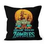 Halloween Pillow Chillin With My Zombies Cute Zombies Halloween Funny Halloween Throw Pillows Canvas Throw Pillow - Scotstee Shop