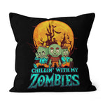 Halloween Pillow Chillin With My Zombies Cute Zombies Halloween Funny Halloween Throw Pillows Canvas Throw Pillow - Scotstee Shop