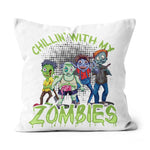 Halloween Pillow Chillin With My Zombies Funny Halloween Zombie Halloween Throw Pillows Canvas Throw Pillow - Scotstee Shop