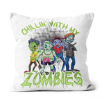 Halloween Pillow Chillin With My Zombies Funny Halloween Zombie Halloween Throw Pillows Canvas Throw Pillow - Scotstee Shop