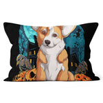 Halloween Pillow Cute Corgi Dog Pumpkin And Moon Halloween Costumes Corgi Dog Jack O Lantern Pumpkin Halloween Throw Pillows - Scotstee Shop