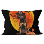 Halloween Pillow Dog Halloween Black and Tan Coonhound Jack O Lantern Pumpkin Halloween Throw Pillows Canvas Throw Pillow - Scotstee Shop