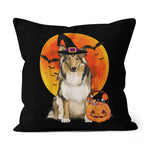 Halloween Pillow Dog Halloween Collie Jack O Lantern Pumpkin Halloween Throw Pillows - All-over Print Canvas Throw Pillow - Scotstee Shop