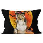 Halloween Pillow Dog Halloween Collie Jack O Lantern Pumpkin Halloween Throw Pillows - All-over Print Canvas Throw Pillow - Scotstee Shop