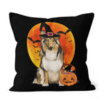 Halloween Pillow Dog Halloween Collie Jack O Lantern Pumpkin Halloween Throw Pillows - All-over Print Canvas Throw Pillow - Scotstee Shop