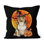 Halloween Pillow Dog Halloween Collie Jack O Lantern Pumpkin Halloween Throw Pillows - All-over Print Canvas Throw Pillow - Scotstee Shop