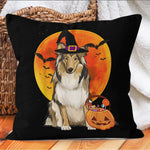 Halloween Pillow Dog Halloween Collie Jack O Lantern Pumpkin Halloween Throw Pillows Canvas Throw Pillow - Scotstee Shop