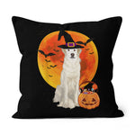 Halloween Pillow Dog Halloween Kuvaszok Jack O Lantern Pumpkin Halloween Throw Pillows Canvas Throw Pillow - Scotstee Shop