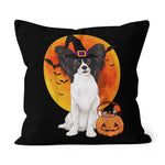 Halloween Pillow Dog Halloween Papillon Jack O Lantern Pumpkin Halloween Throw Pillows Canvas Throw Pillow - Scotstee Shop