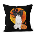 Halloween Pillow Dog Halloween Papillon Jack O Lantern Pumpkin Halloween Throw Pillows Canvas Throw Pillow - Scotstee Shop