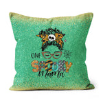 Halloween Pillow Funny Halloween One Spooky Mama For Halloween Messy Bun Mom Monster Bleached Halloween Throw Pillows - Scotstee Shop