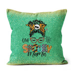 Halloween Pillow Funny Halloween One Spooky Mama For Halloween Messy Bun Mom Monster Bleached Halloween Throw Pillows - Scotstee Shop