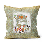 Halloween Pillow Funny Halloween One Spooky Mama Messy Bun Bleached Halloween Skull Monster Halloween Throw Pillows - Scotstee Shop