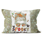 Halloween Pillow Funny Halloween One Spooky Mama Messy Bun Bleached Halloween Skull Monster Halloween Throw Pillows - Scotstee Shop