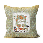 Halloween Pillow Funny Halloween One Spooky Mama Messy Bun Bleached Halloween Skull Monster Halloween Throw Pillows - Scotstee Shop