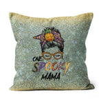Halloween Pillow Funny Halloween One Spooky Mama Messy Bun Halloween Witch Mom Women Spooky Halloween Throw Pillows - Scotstee Shop