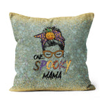 Halloween Pillow Funny Halloween One Spooky Mama Messy Bun Halloween Witch Mom Women Spooky Halloween Throw Pillows - Scotstee Shop