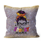 Halloween Pillow Funny Halloween One Spooky Mama Messy Bun Skull Halloween Costume Momster Halloween Throw Pillows - Scotstee Shop