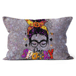 Halloween Pillow Funny Halloween One Spooky Mama Messy Bun Skull Halloween Costume Momster Halloween Throw Pillows - Scotstee Shop
