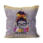 Halloween Pillow Funny Halloween One Spooky Mama Messy Bun Skull Halloween Costume Momster Halloween Throw Pillows - Scotstee Shop