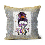 Halloween Pillow Funny Halloween One Spooky Mama Messy Bun Skull Halloween Costume Momster Skull Mom Halloween Throw Pillows - Scotstee Shop