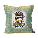 Halloween Pillow Funny Halloween Spooky Mama Messy Bun Mom Halloween Throw Pillows Halloween Canvas Throw Pillow - Scotstee Shop