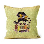 Halloween Pillow Funny Halloween Spooky Mama Mesy Bun Halloween Throw Pillows Halloween Canvas Throw Pillow - Scotstee Shop
