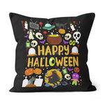 Halloween Pillow Halloween Happy Halloween Scary Ghost, Witches, Skull Black Cat Pumpkin Halloween Throw Pillows Canvas Throw Pillow - Scotstee Shop