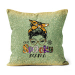 Halloween Pillow Halloween One Spooky Mama Messy Bun Mom Life Halloween Throw Pillows Halloween Canvas Throw Pillow - Scotstee Shop