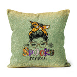 Halloween Pillow Halloween One Spooky Mama Messy Bun Mom Life Halloween Throw Pillows Halloween Canvas Throw Pillow - Scotstee Shop