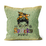 Halloween Pillow Halloween One Spooky Mama Messy Bun Mom Life Halloween Throw Pillows Halloween Canvas Throw Pillow - Scotstee Shop