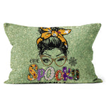 Halloween Pillow Halloween One Spooky Mama Messy Bun Mom Life Halloween Throw Pillows Halloween Canvas Throw Pillow - Scotstee Shop