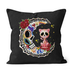Halloween Pillow Halloween Sugar Skull Cat and Moon Halloween Throw Pillow Canvas Throw Pillow - Scotstee Shop