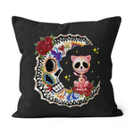 Halloween Pillow Halloween Sugar Skull Cat and Moon Halloween Throw Pillow Canvas Throw Pillow - Scotstee Shop