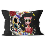 Halloween Pillow Halloween Sugar Skull Cat and Moon Halloween Throw Pillow Canvas Throw Pillow - Scotstee Shop
