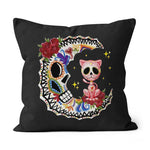 Halloween Pillow Halloween Sugar Skull Cat and Moon Halloween Throw Pillow Canvas Throw Pillow - Scotstee Shop