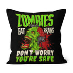 Halloween Pillow Halloween Zombies Eat Brains Dont Worry Your Safe Halloween Throw Pillows Canvas Throw Pillow - Scotstee Shop