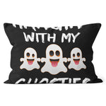 Halloween Pillow Hanging With My Ghosties Halloween Throw Pillows Canvas Throw Pillow - Scotstee Shop