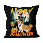 Halloween Pillow Happy Halloween Cute Corgi Witch Pumpkin Ghost Halloween Throw Pillows Canvas Throw Pillow - Scotstee Shop